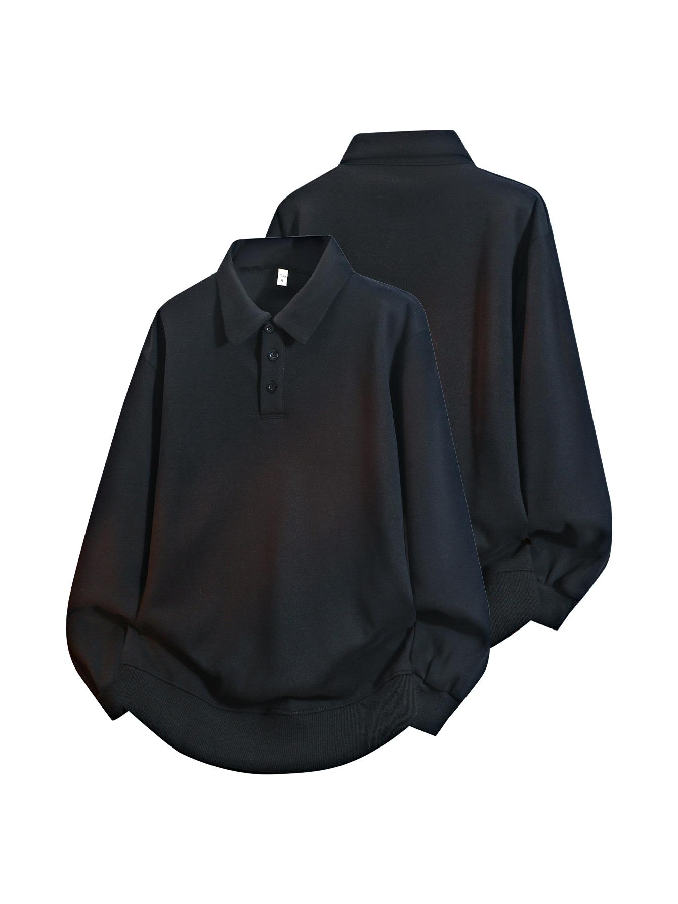 CCCMAI Men's Regular Fit Casual Comfy Long Sleeve Half Button Turn-Down Collar Polo Shirt for Spring Fall Breathable Fashion Solid Tops Menswear Plain