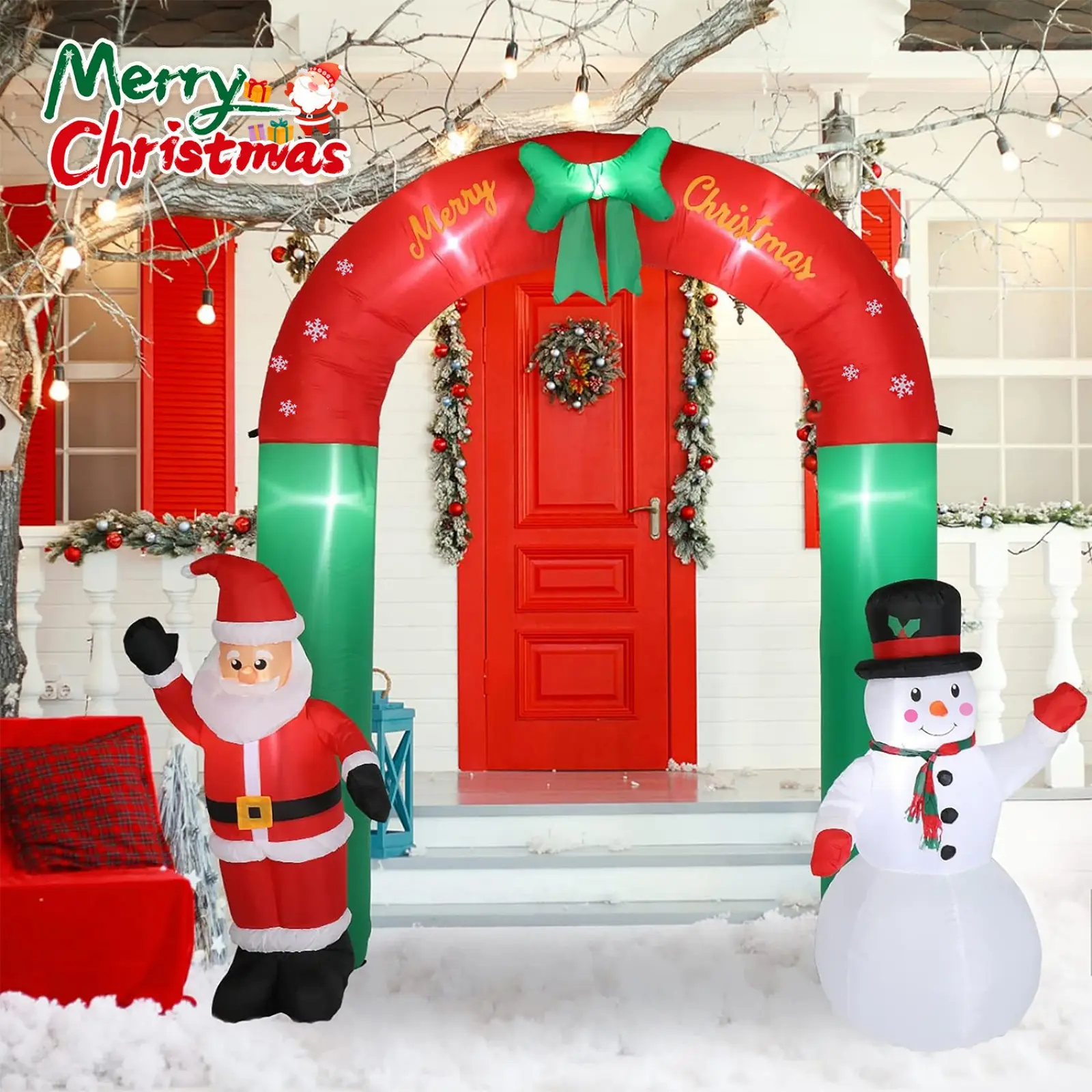 8 FT Christmas Inflatables Archway Outdoor Decorations, Inflatable Santa Claus and Snowman Arch with Led Lights Xmas Blow up Yard Decoration for Square Lawn Garden Patio Holiday Party Decor