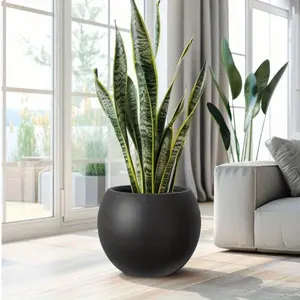Modern Round MgO Flower Pots (Black/White) - Indoor Planters with Drainage Hole, Large Size Suitable for Porch & Balcony