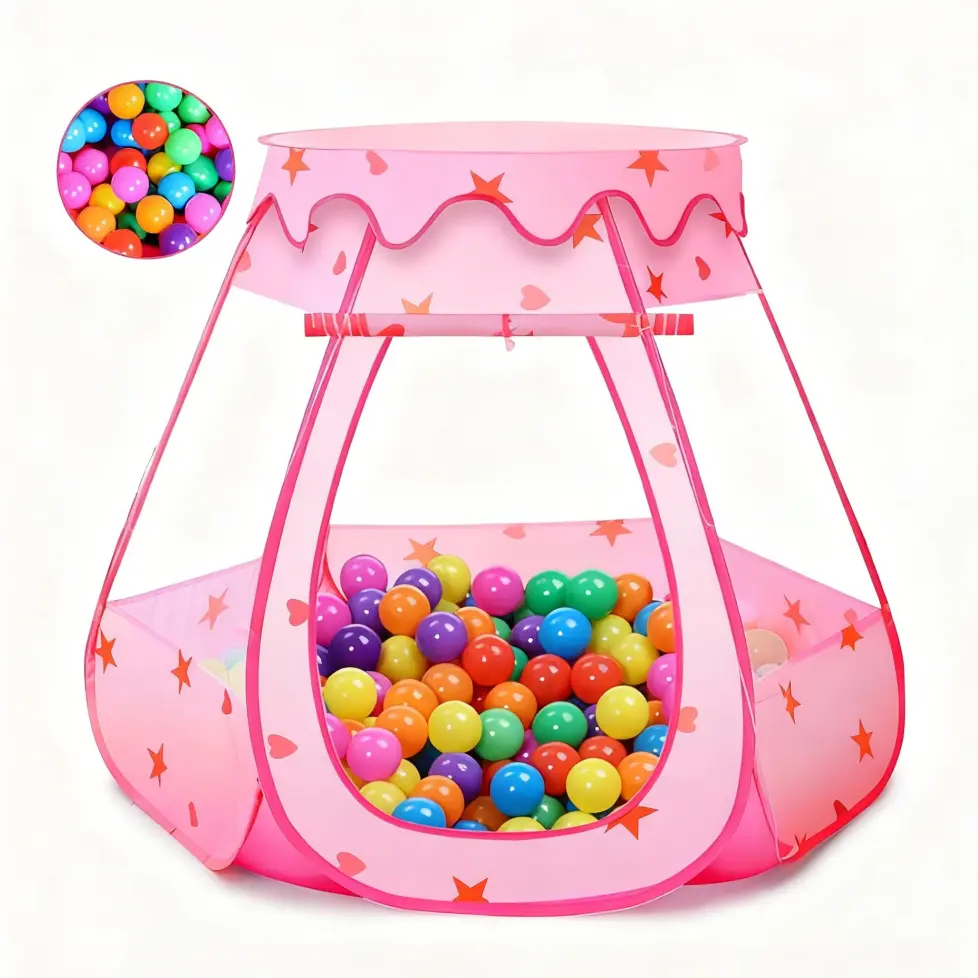 JungleDove Star-Decorated Princess Play Tent Playhouse - Polyester Toddler Tent, 44×39×35in Active Ball Pit with 50 Colorful Balls, Portable Carry Bag, Indoor/Outdoor Fun, Ideal Birthday Gift, Girl