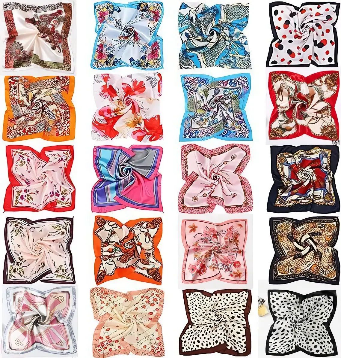 20 Pcs Assorted Satin Square Scarf Set – Vintage Silky Hair Scarves & Neck Neckerchiefs for Women & Girls (Random Mixed Colors)
