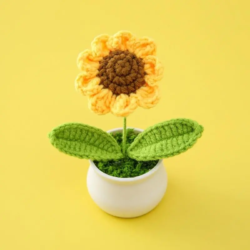 Handmade Sunflower Simulation Plant Knitted Creative Decoration, Home Decor Artificial Flower Pot, Long-Lasting Lifelike Floral Arrangement, Artificial Sunflowers