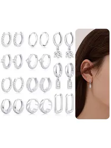 11 Pairs Small Hoop Earrings Set 18K Gold Plated Cubic Zirconia Dangle Cartilage Hoops For Multiple Piercing Lightweight Twist Chunky Huggie Hoop Earrings For Women Men 10mm Gold Silver Tone