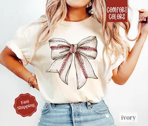 Baseball Bow Comfort Colors Tshirt, Trendy Women's Shirt