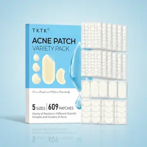 [TKTK] 609 Count Pimple Patches for Face, Hydrocolloid Acne Patch Bulk, Acne Stickers for Covering Cheeks, Forehead, Chin Blemishes Zit Breakouts for All Skin Types (Dots, Strip, Contoured 5 Sizes)