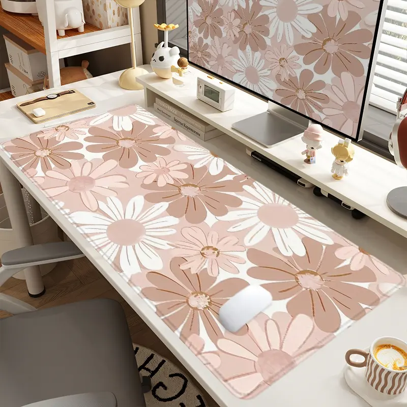1pc Extra Large Pink Flowers Mouse Pad Fresh Desk Pad,Computer Keyboard Mousepad with Non - Slip Rubber Base Durable Stitched Edge Perfect Gift for Home and Office Girly Office Supplies Desk Accessories Office Desk Accessory Cute Office Supplies For Work