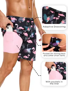 Men's 2-In-1 Swim Trunks, 7 Inch Swimming Shorts Beach Pants, Quick Dry Gym Shorts with Compression Lining, Gym Vacation Pool Wear