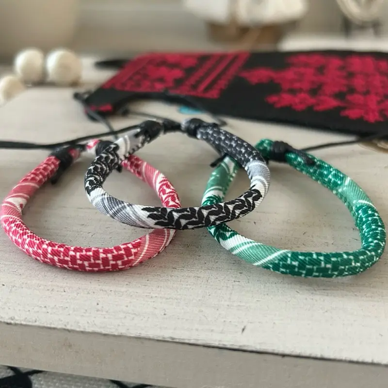 Palestine Keffiyeh Sports Wristband – Adjustable Athletic Wristband | Palestinian Kufiya Bracelet | Unisex Sports Fan Wristband