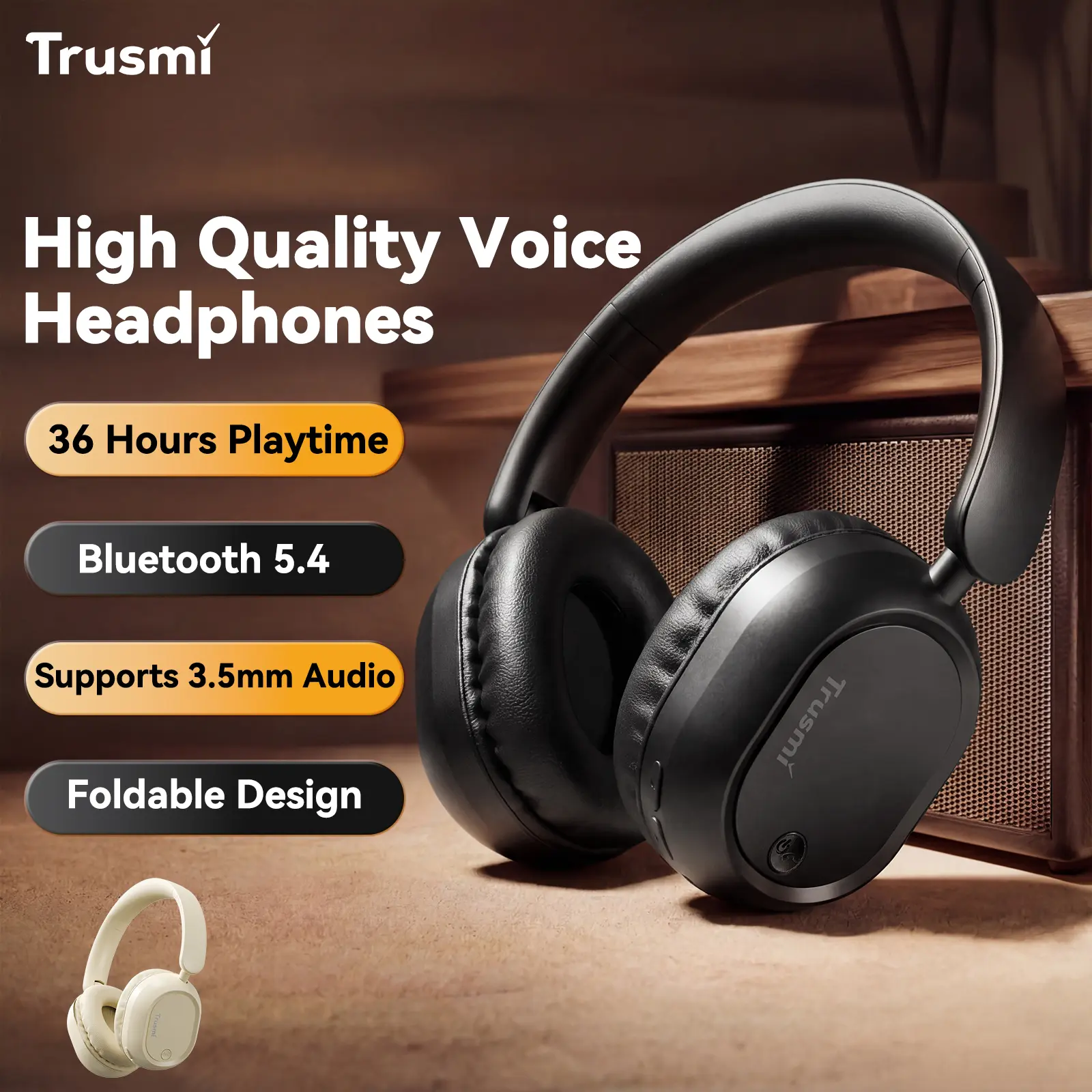 Stylish Wireless Headphones Black Studio Monitor Hybrid ANC