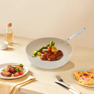 Medical Stone Coated Non-Stick Pan - 4.8 Liter, Cream Color, Gas and Induction, Ideal for Frying, Stir-Frying and Stewing