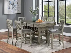 CM3512GY-PT-7PC 7 pc Canora grey ananya gray finish wood counter height dining table set storage pedestal with drawers