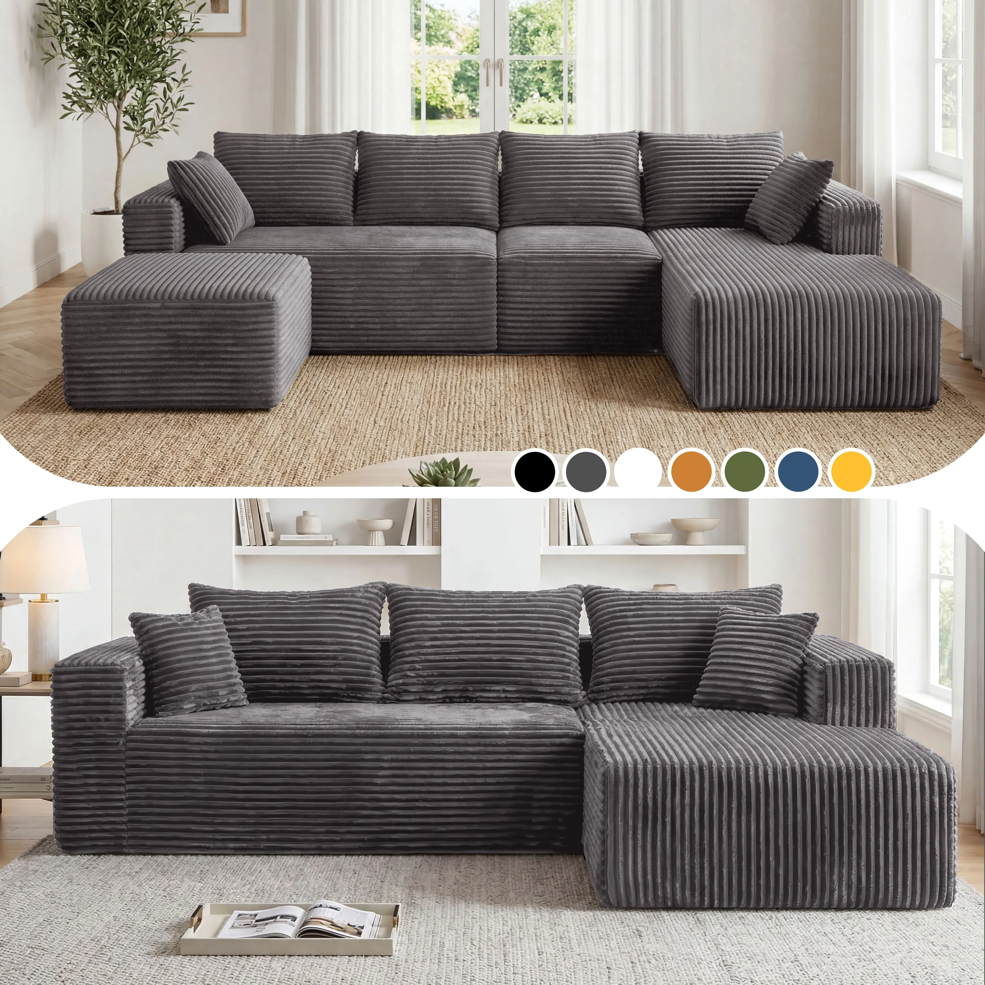 【2 Packages Shipping】118&92.5" Modular Boneless Sectional Couch Oversized Deep-Seat No Assembly Required Suitable for Living room/Bedroom/Apartment 0015GY
