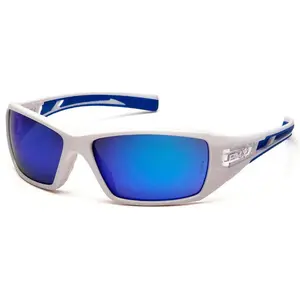 Pyramex Velar Safety Glasses with White/Blue Frame and Ice Blue Mirror Lens