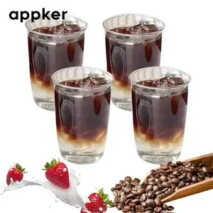 Coffee Glass Cup, 2/4 Counts Household Transparent Glass Cup, Ribbed Glass Tumblers, Summer Cold Drink Cola Juice Cup, Breakfast Milk Cup, Water Glass Cup, Suitable for Cafes, Offices, Parties, Tumblers, Drinking Glassware