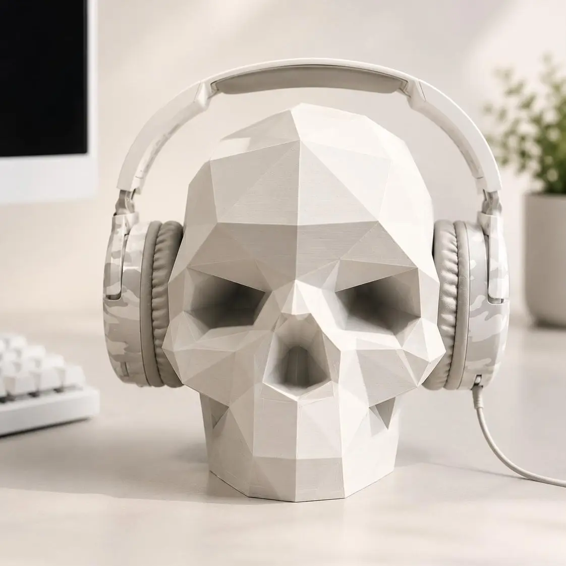 Minimal Skull Headset Stand - Universal Headphone/Headset Holder, Gaming Desk Organizer