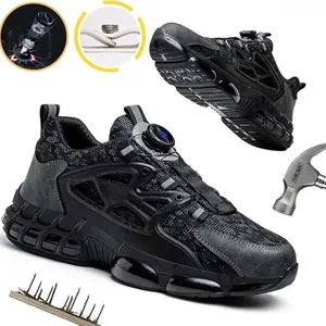 Men Safety Shoes Steel Toe Cap Work Boots Rotating Buckle Breathable Lightweight