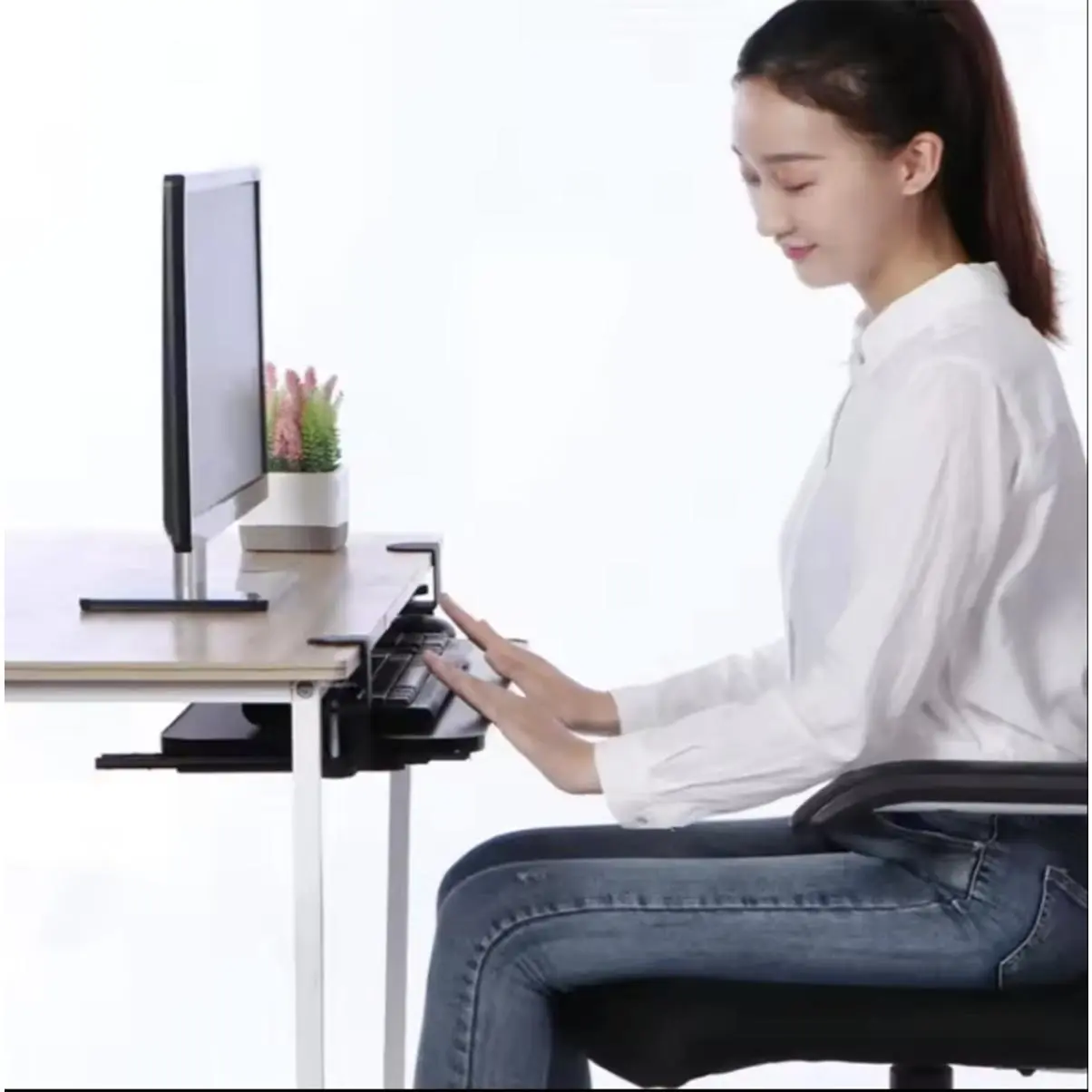 Adjustable Clamp-On Ergonomic Under Desk Keyboard Tray Sliding Retractable Drawer for Computer Office IKEA Billycase Hack
