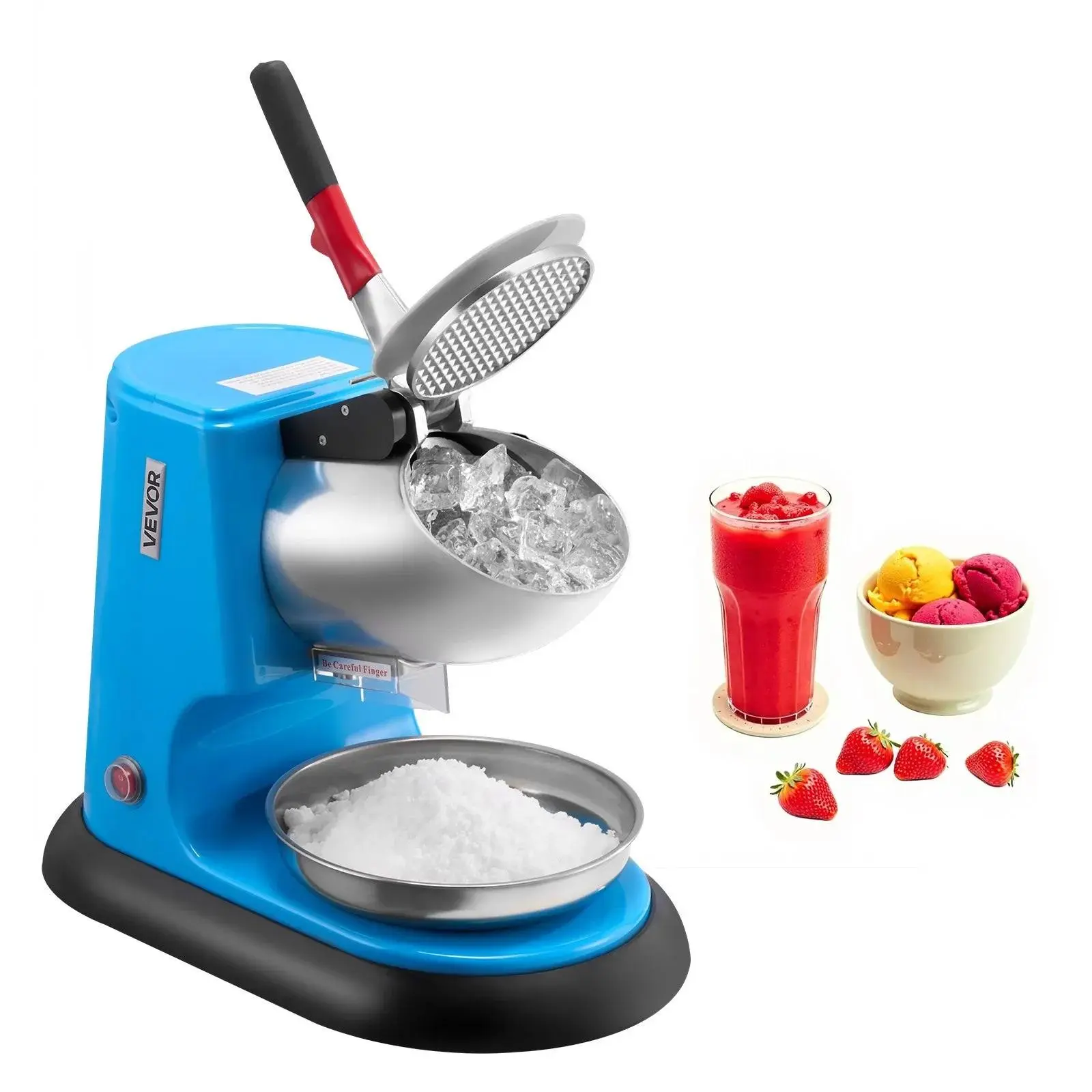 VEVOR Ice Crusher Machine, TikTokShopBlackFriday, 220lbs Per Hour Electric 4 Blades Snow Cone Maker, Stainless Steel Shaved Ice Machine with Bowl and Cover, 300W 1400RPM Ice-Shaver for Home and Commercial Use, Blue
