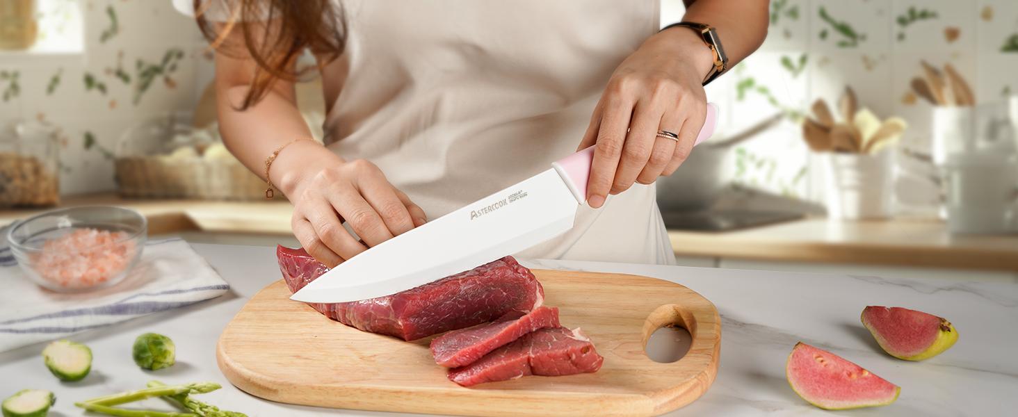 Astercook 14-Piece Professional Kitchen Knife Set – High Carbon Stainless Steel Chef, Bread, Santoku & Steak Knives with Hardwood Block, Ideal Valentine’s Day Gift Pink Wooden