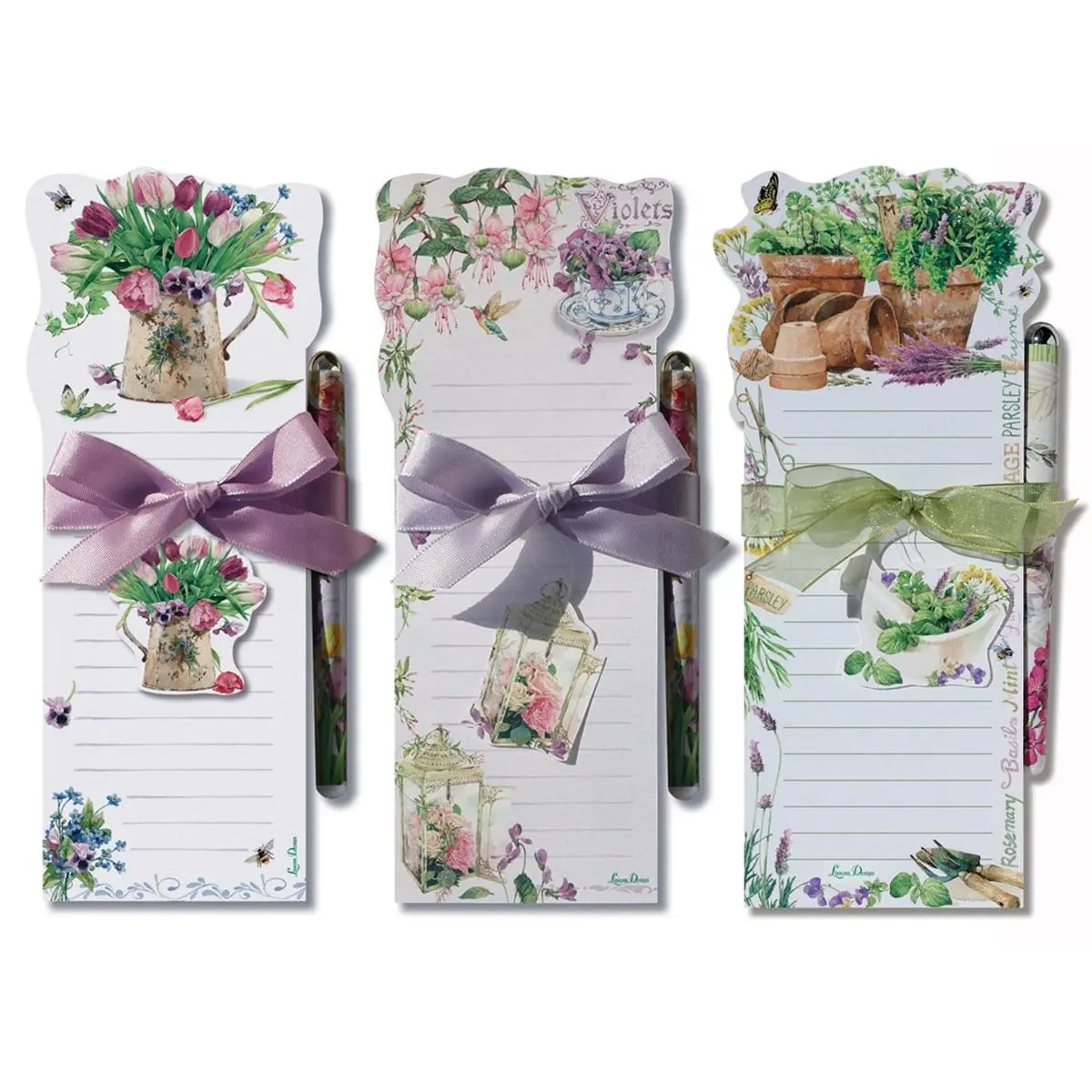 212 MAIN Floral Magnetic Clip Die-Cut List Notepad Set, Lissom Design W21074 "Floral Affection" Set of 3, Home & Wedding Supplies