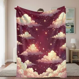 Dreamy Cloud and Starry Sky Flannel Blanket Galaxy Nebula Print Soft Warm Lightweight Cozy Plush Throw Perfect for Bedroom Living Room Sofa Reading Nook Meditation Space Holiday Gift Home Decor outdoorfun
