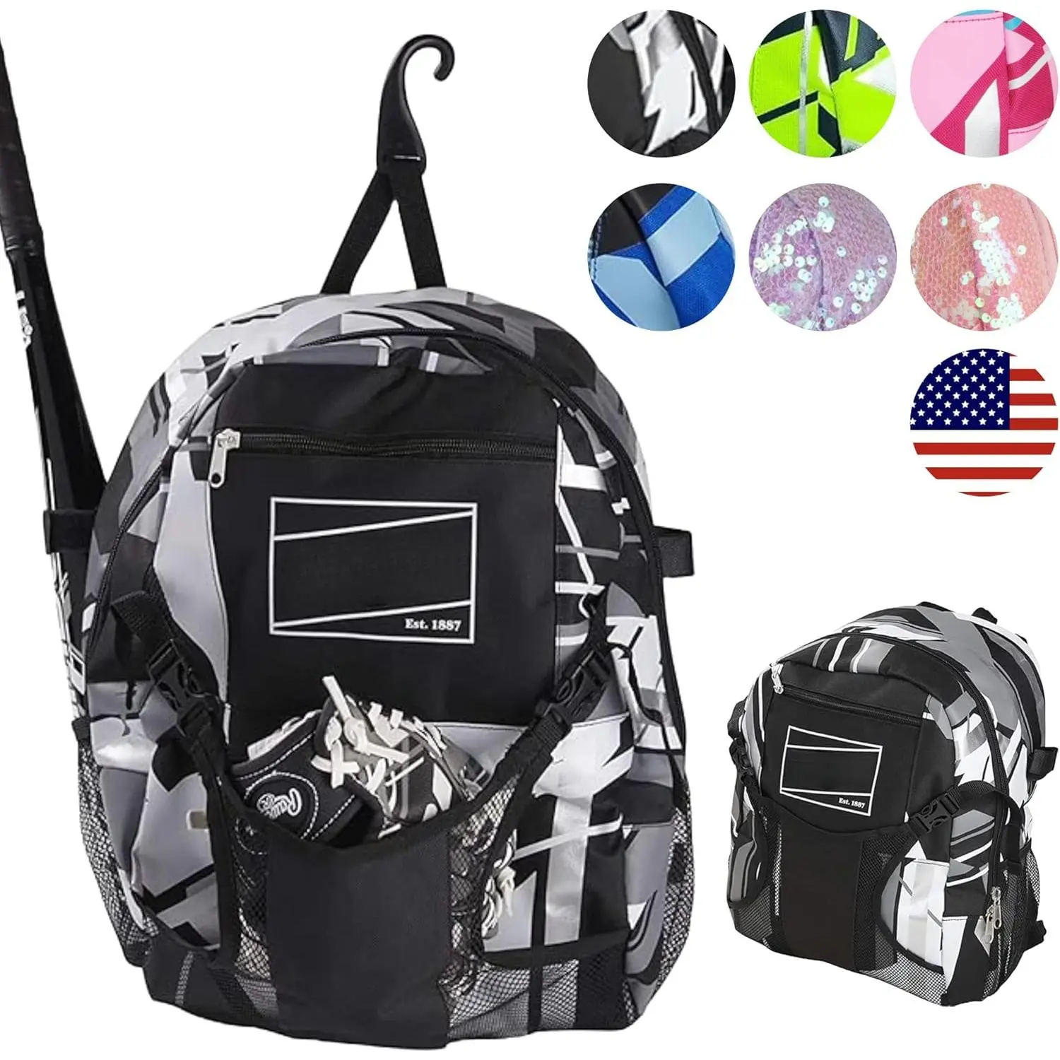 Backpack Equipment Bag for Youth T-Ball, Baseball & Softball, High-Quality Black Gear Carrier with Bat Holders & Fence Hook, Fast Shipping, Easy Support, Reliable Service, T-Ball Gear