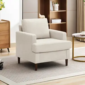 Weture Mid-Century Accent Chair,Modern Linen Fabric Armchair for Living Room,Comfy Upholstered Reading Accent Chairs for Bedroom,Single Sofa Chair with Wood Legs