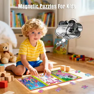 [#Summervibes ]LumiKidz 3 themes Magnetic Puzzle is suitable for childrenaged 2-6,a 20 piece set of travel toys,suitable for childrenaged 2-4,educational and learning magnets, and an idealroad travel activity toy for 3, 4, 5, 6, and 7 boys and girls