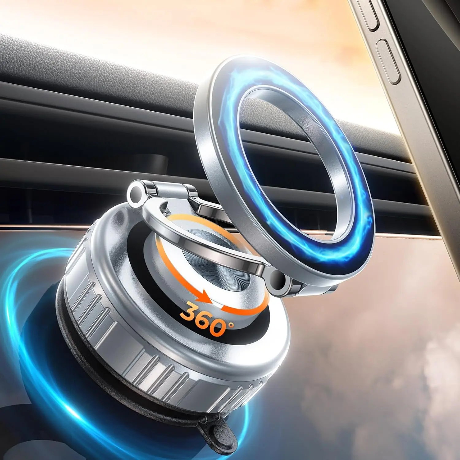 2025 Upgrade Vacuum Magnetic Car Phone Holder - 360° Rotation, 109+LBS Strong Suction, Adjustable Lock, Vacuum Mount for Cars Interior/Mirror