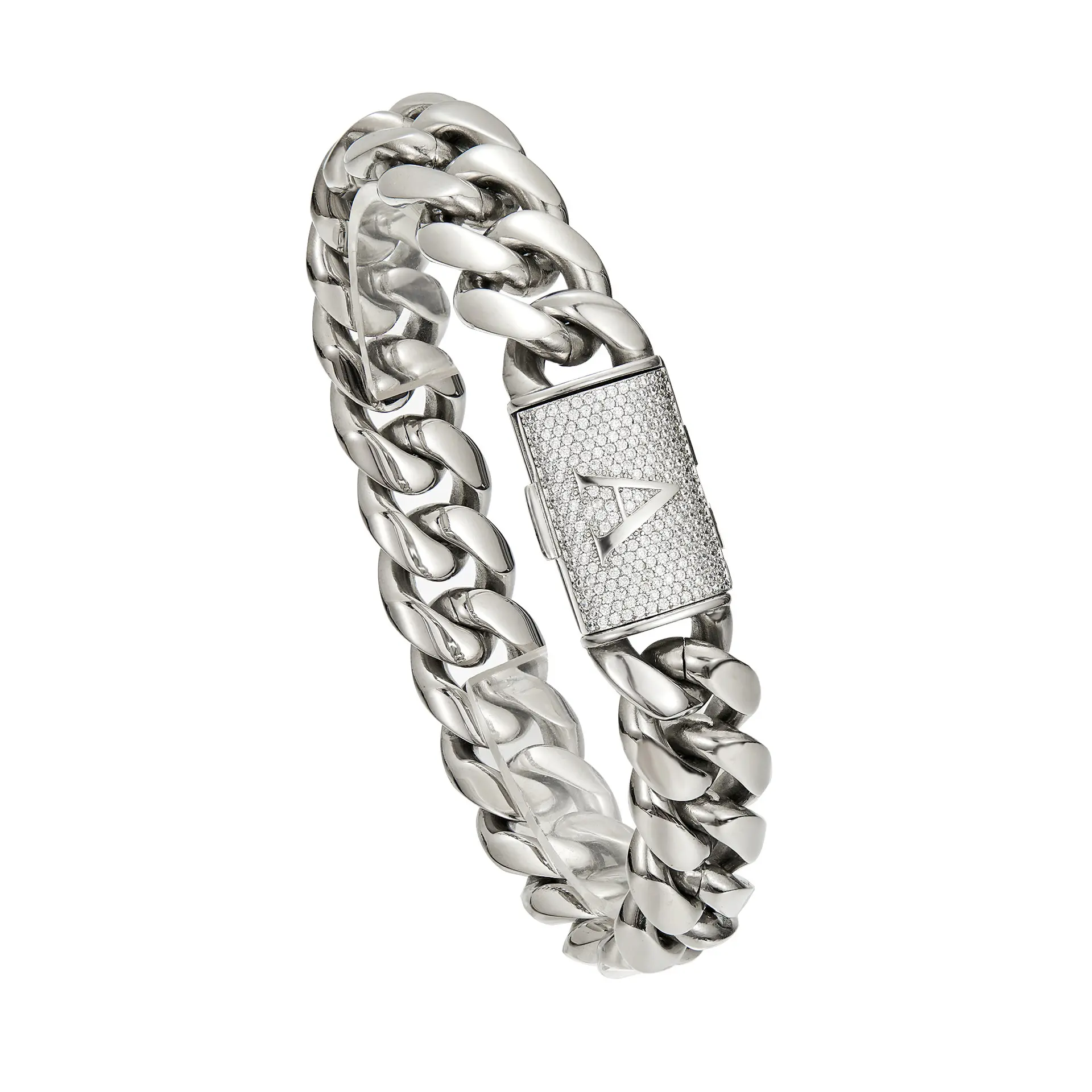 Silver Stainless Steel Cuban Link Bracelet with Diamond-Cut A–Z Initial Letters Stainless Clasp, New Anti-Rust Technology 14mm Non-Tarnish Stainless Steel Gothic Punk Hip Hop Style  Personalized Modern Gift for Him
