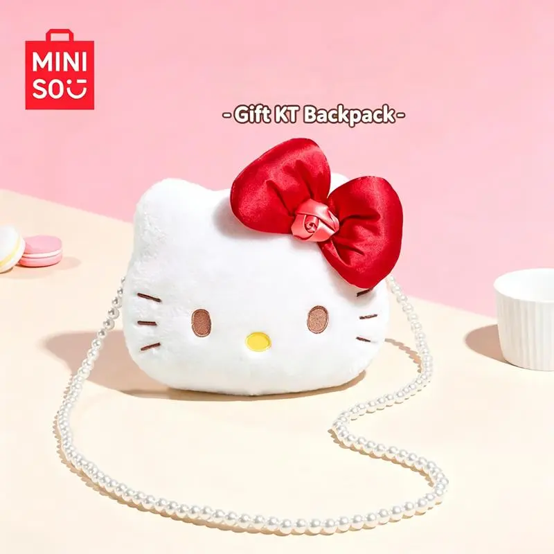 Miniso Hello Kitty Fluffy Crossbody Bag & Plush Backpack for Girls, High-Capacity Cartoon Luggage for Daily Use & Travel