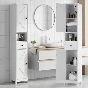 GAOMON Bathroom Storage Cabinet, Tall Freestanding Bathroom Cabinet with Double Doors and Drawer, Slim White Bathroom Floor Cabinet for Small Spaces Storage Organizer