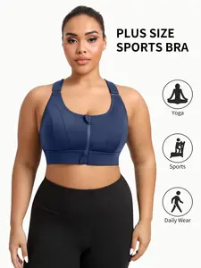 Women's plus-size sports bra, high-strength support, adjustable shoulder straps, front zipper design, full cup coverage, cross-back design, plus-size comfortable and supportive sports top, suitable for all seasons, sports, outdoor fitness, Yoga Bra