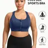 Women's plus-size sports bra, Sporty bra, Workout bras, high-strength support, adjustable shoulder straps, front zipper design, full cup coverage, cross-back design, suitable for all seasons, sports, outdoor fitness, Yoga Bra