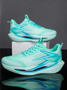 Unisex Cyan-Blue Color-Block Athletic Running Shoes: Breathable Mesh + Thick Shock-Absorbing Sole, Professional Sports Training Shoes