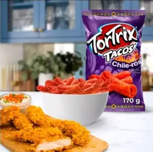TORTRIX TACOS CHILE-ROS 170gr PACK of 3 Bags Autentic Flavor Spice of Guatemala Snack Chips with Taste Perfect for Any Dip