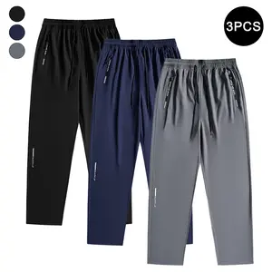 Men’s Lightweight Casual Pants Black/Blue/Gray Set Drawstring Elastic Waist Fitness Pants Essential Breathable Long Pants for Men, Plain, Straight Pants, Activewear, Sportswear