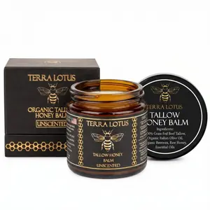 Terra Lotus - Organic Grass-Fed Beef Tallow Balm with Raw Honey - Moisturizing Cream for Soft, Smooth Skin - Handmade All-Natural Moisturizer