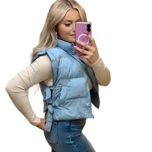 Baby Blue Bow Cropped Puffer Vestt