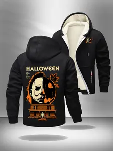 "Halloween Michael Myers fleece-lined hoodie | horror movie pattern zipper jacket | 'The Night He Came Home' streetwear, specially designed for Halloween enthusiasts and horror movie fans"