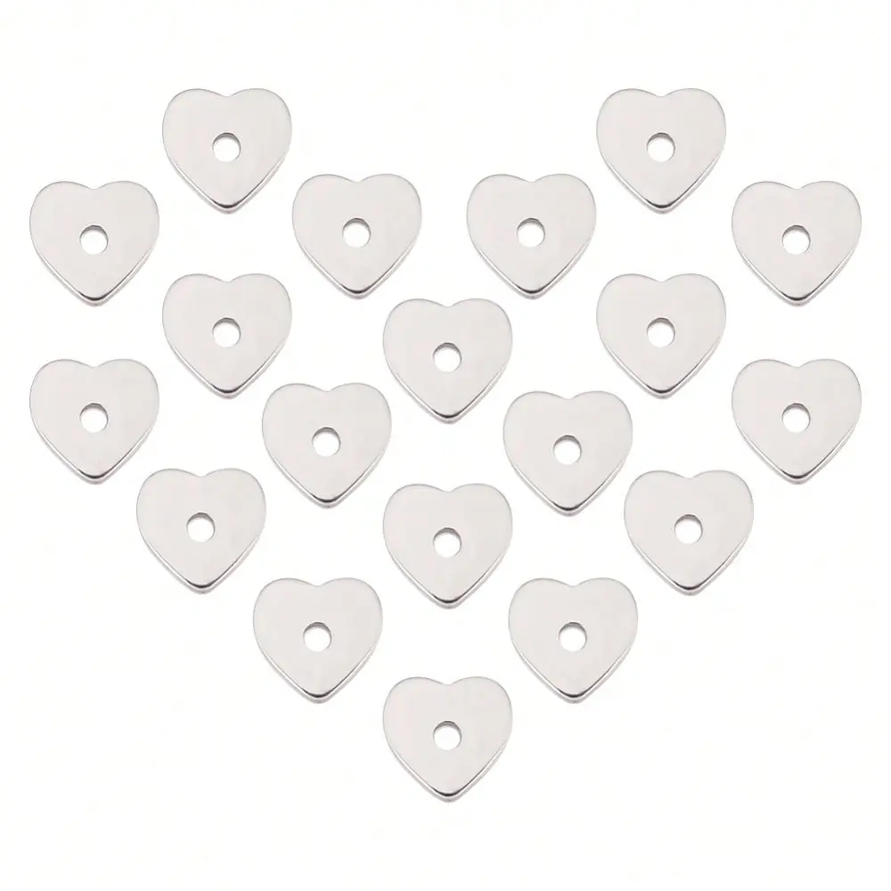120Pcs 304 Stainless Steel Beads Heart Stainless Steel Color 6x6x1mm Hole: 1mm