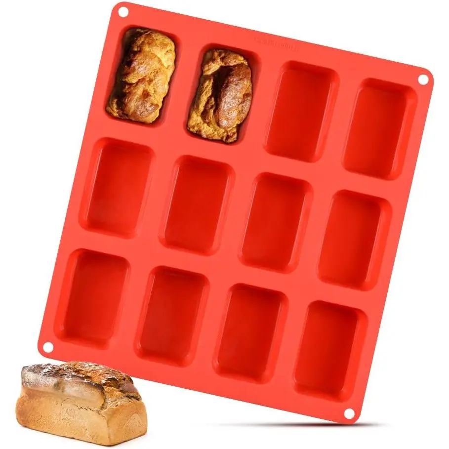 Silicone Mini Loaf pan, Mini Bread Pan Brownie Pan, 12 Cavities Nonstick Food Grade for Baking Mini Bread, Brownie, Cornbread, Cheesecake and Chocolate (1 Pack)