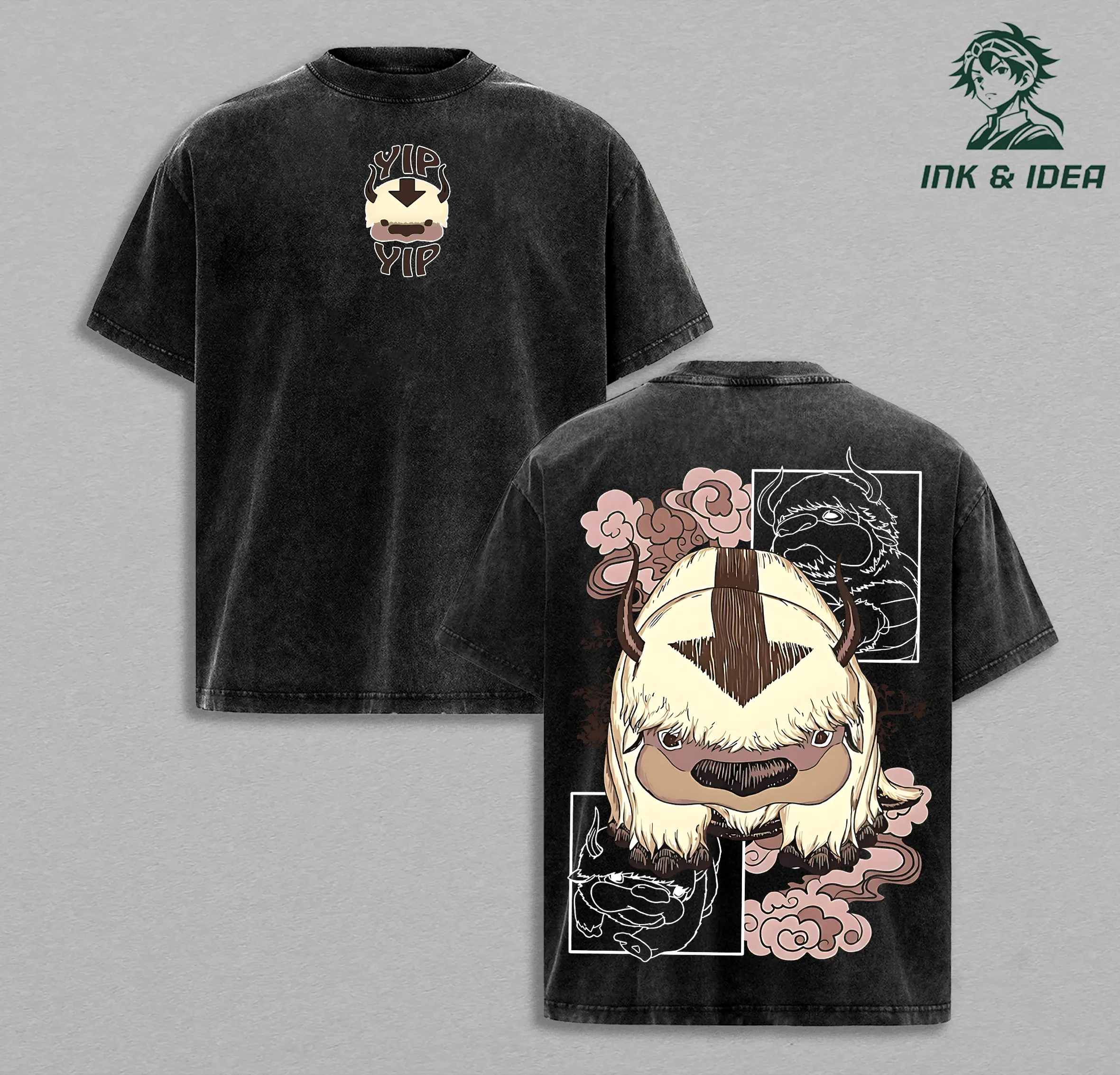 Appa Avatar The Last Airbender Vintage Washed Oversized Anime Shirt, Yip Yip Cute Graphic Tee, Cozy Aesthetic Streetwear, Heavyweight Cotton Unisex Gift