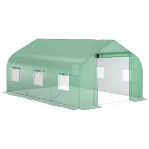 Outsunny 11.5' x 10' x 6.5' Outdoor Walk-in Greenhouse, Tunnel Green House with Roll-up Windows, Zippered Door, PE Cover, Heavy Duty Steel Frame, Green