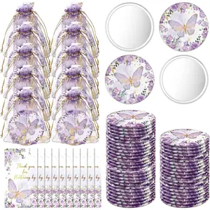 36 Sets Butterfly Baby Shower Party Favors, Butterfly Compact Pocket Mirrors and Thank You Cards Gifts Bulk for guests Bridal Shower Wedding Gender Reveal Party(Purple)