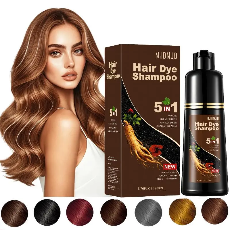 Light Brown  Hair Dye Shampoo 5 IN 1 For Women & Men, Instant Hair Color and Long Lasting, 100% Grey Hair Coverage,Herbal Formula with Ginseng Extract , Plant Natural Hair Dye Coloring In 15 Minutes (6.76oz)