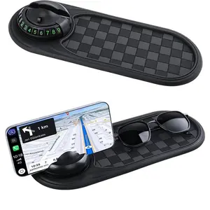 Anti-Slip Car Phone Holder with Emergency Contact Plate & Non-Slip Mat | 2025 Upgraded Dashboard Organizer for Phones, Sunglasses, Keys (Universal Fit)