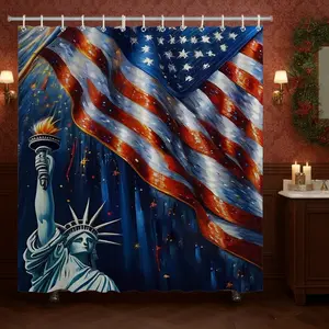 Christmas Series Bathroom Set, Plaid Toilet Cover Pad, Waterproof Shower Curtain, Non-Slip Mat, Bath Rug, 4-Piece Combo Pack