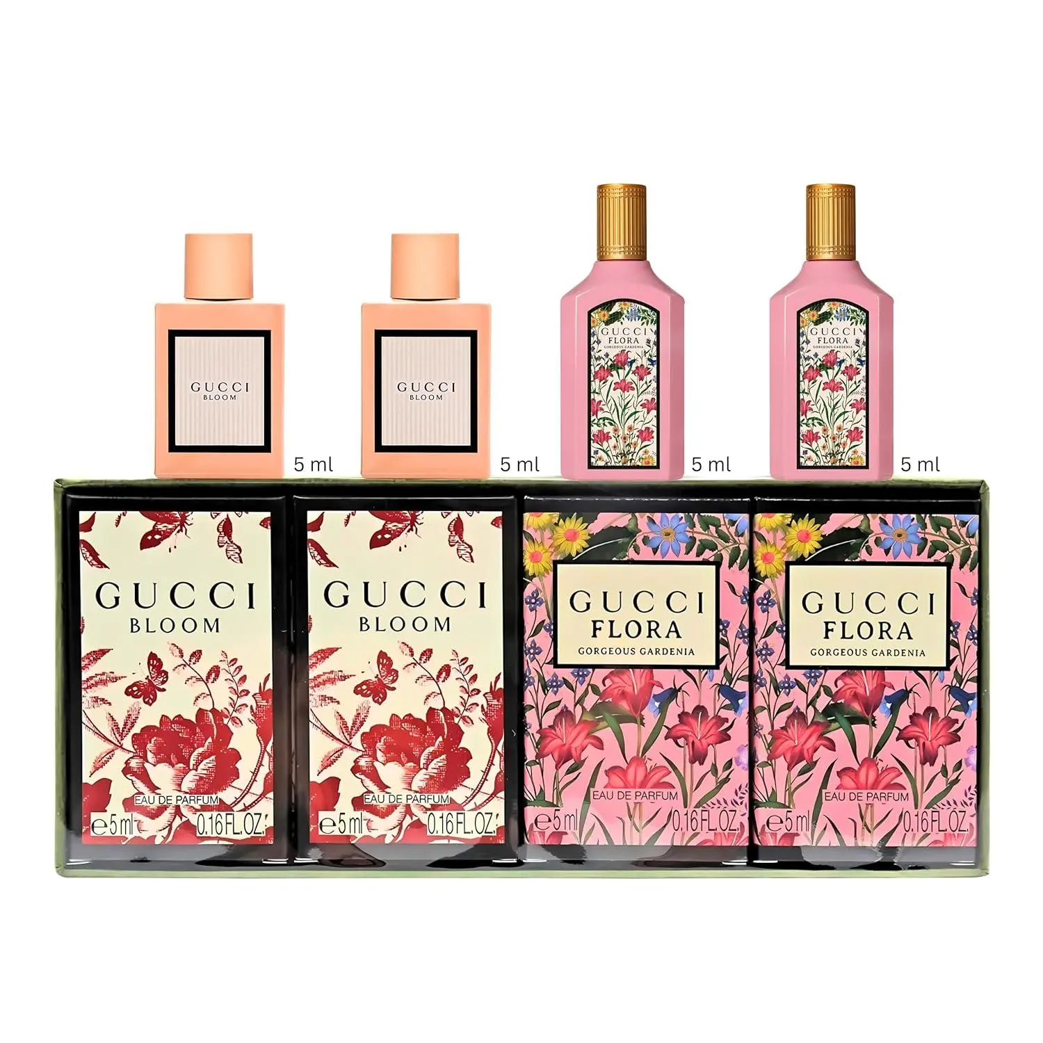 Gucci Flora Gorgeous Gardenia & Bloom Perfume Set for Women - 4 Mini Travel Size Splashes