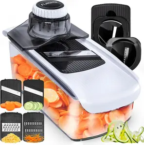 6-in-1 White Mandoline Slicer - Kitchen Gadget with Safety Glove, Spiralizer, Cutter, Grater for Fruits, Veggies